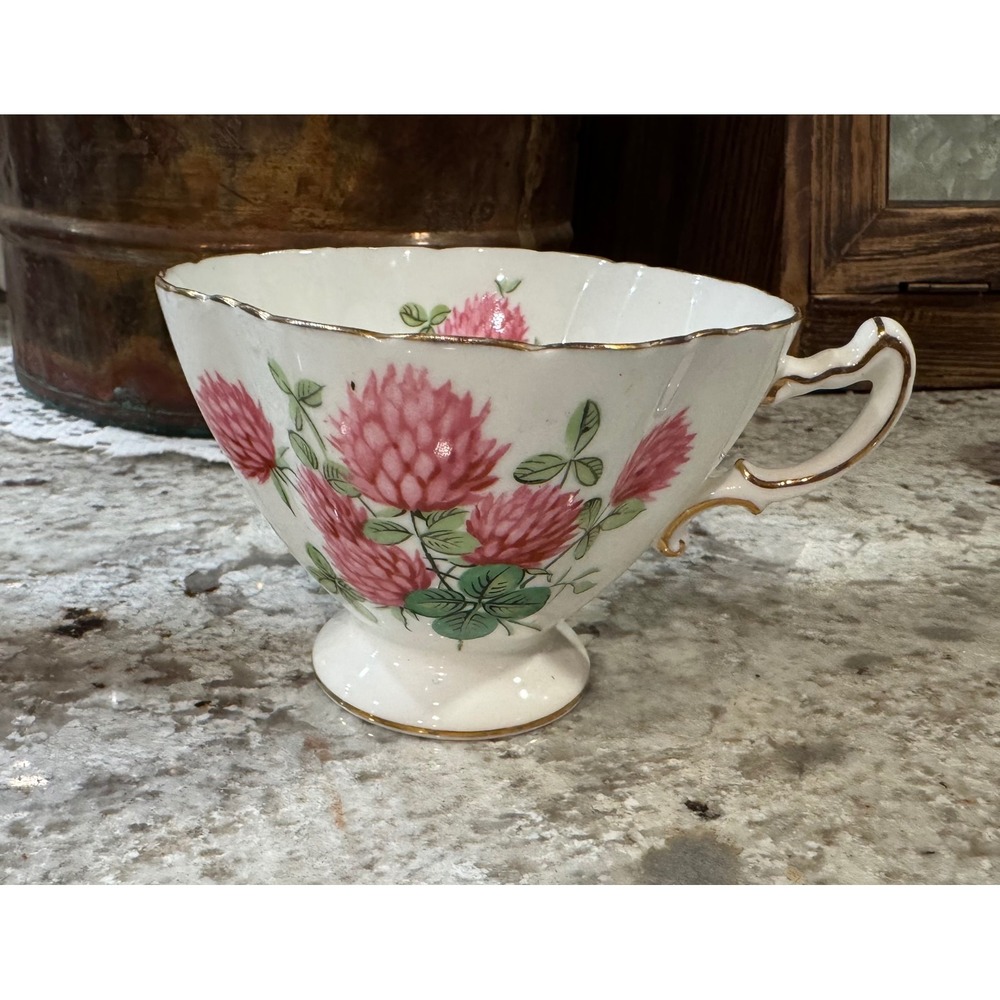 Hammersley & Co Pink Clover Bone China Teacup Made in England Gold rim vintage